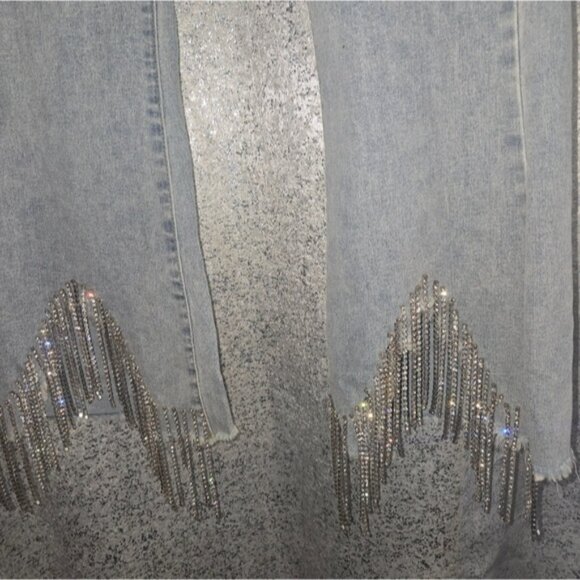 Women's Blue Jeans with Rhinestones - Picture 2 of 4